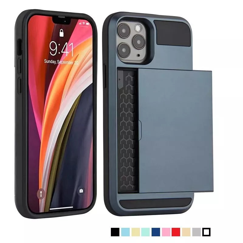 Hard Armor Case Cover Slide Card Slot Holder For iPhone 16 Pro Max