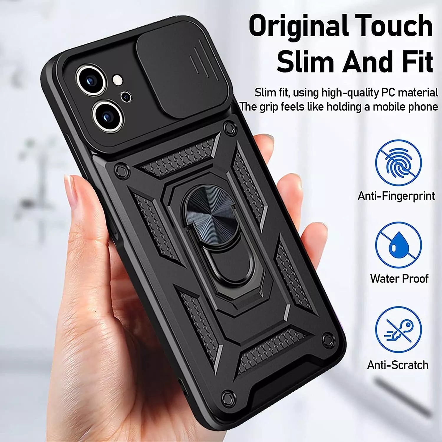 iPhone 16 Pro Slide Camera Cover Ring Stand Heavy Duty Case