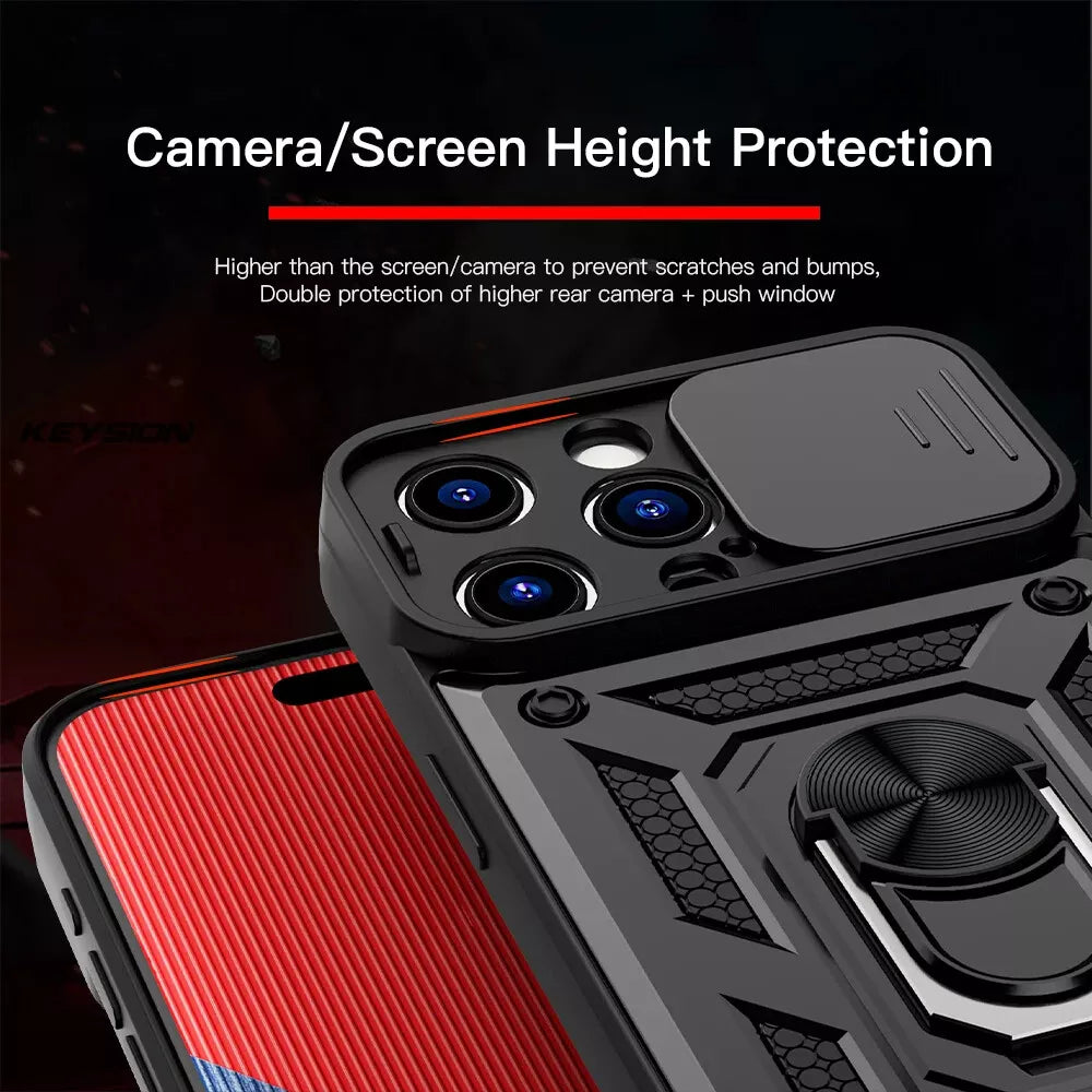 iPhone 16 Slide Camera Cover Ring Stand Heavy Duty Case