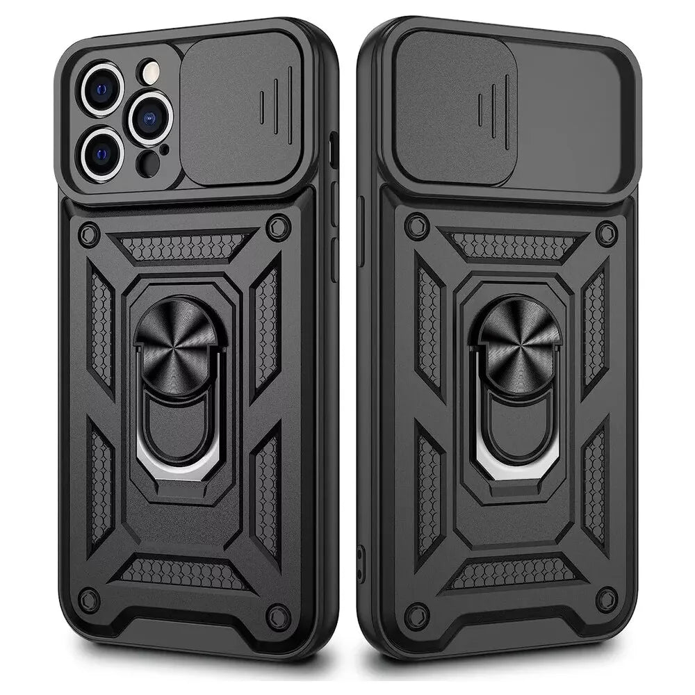 iPhone 16 Pro Max Slide Camera Cover Ring Stand Heavy Duty Case