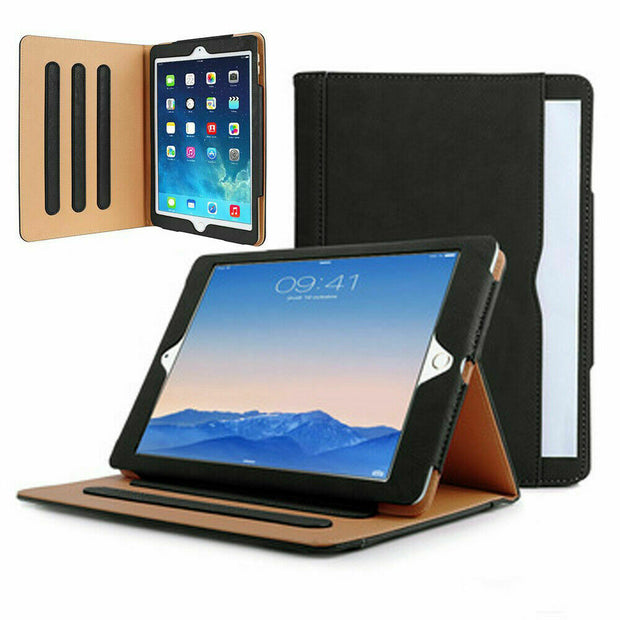 Genuine Leather BLACK TAN Smart Stand Case Cover For Apple iPad 10.2" (7th Gen)