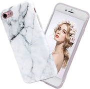 Apple iPhone 7 Plus Case White Marble Slim Anti-Scratch Shockproof Cover Glossy Flexible Clear Transparent TPU Soft Case