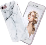 Apple iPhone SE 2020 (2nd Gen) Case White Marble Slim Anti-Scratch Shockproof Cover Glossy Flexible Clear Transparent TPU Soft Case