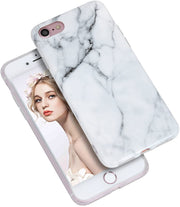 Apple iPhone 7 Plus Case White Marble Slim Anti-Scratch Shockproof Cover Glossy Flexible Clear Transparent TPU Soft Case