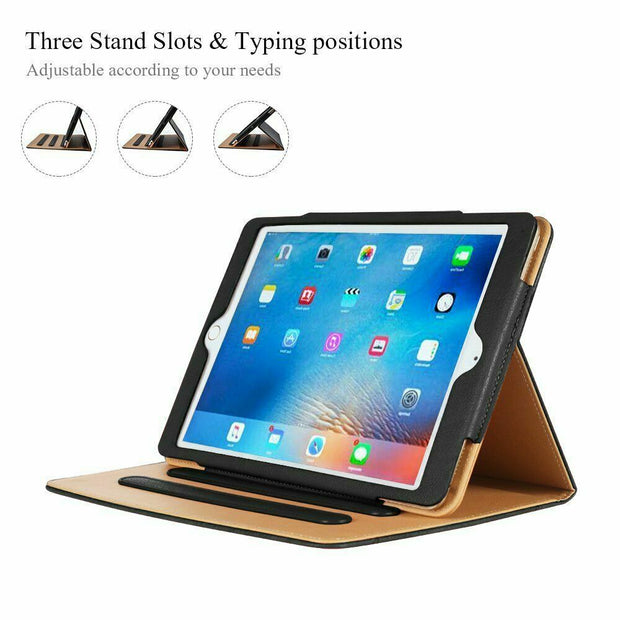 Genuine Leather BLACK TAN Smart Stand Case Cover For Apple iPad 10.2" (8th Gen)