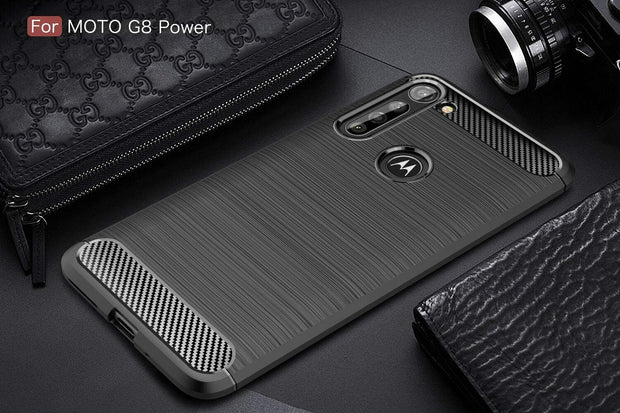 For Motorola G8 Power Case Carbon Fibre Gel Cover Ultra Slim Shockproof