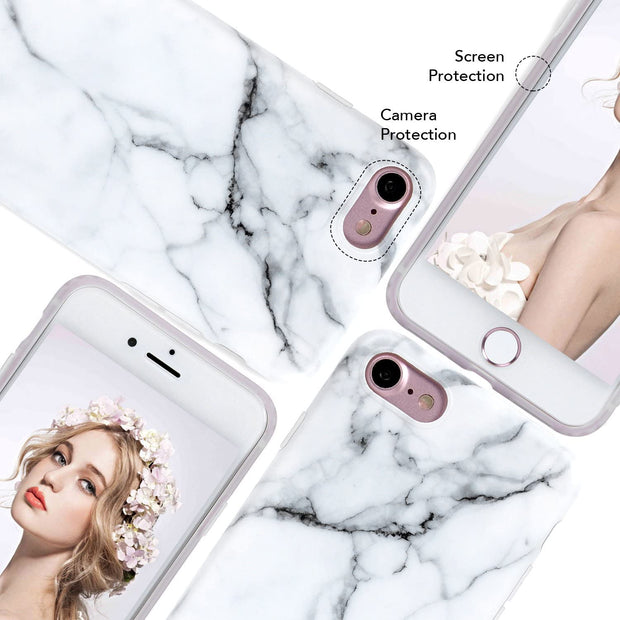 Apple iPhone 7 Case White Marble Slim Anti-Scratch Shockproof Cover Glossy Flexible Clear Transparent TPU Soft Case