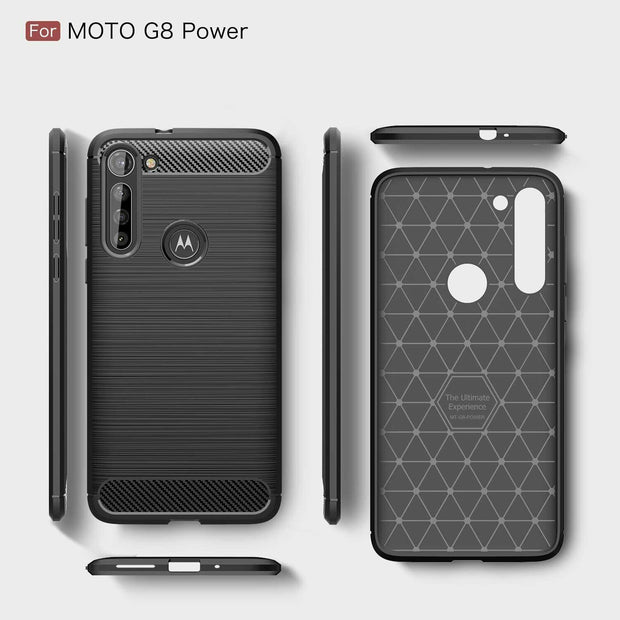 For Motorola G8 Power Case Carbon Fibre Gel Cover Ultra Slim Shockproof