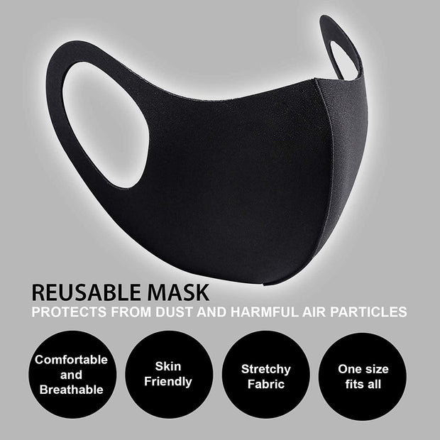 5x Black Face Masks Reusable Washable Non Surgical Mouth Protection - mobilecasesonline