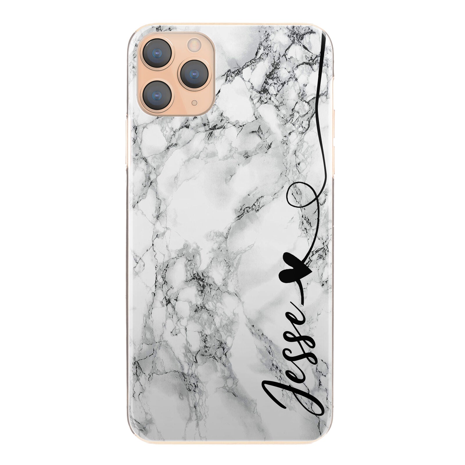 Personalised Phone Case For iPhone 11 Pro, Initial Grey/Black Marble Hard Cover