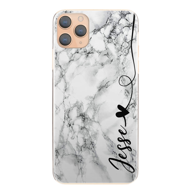 Personalised Phone Case For iPhone 11 Pro Max, Initial Grey/Black Marble Hard Cover