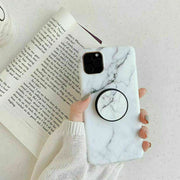 New Black White Marble Phone Case With Socket Holder For iPhone 11