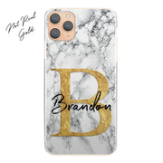 Personalised Phone Case For iPhone 12 Pro Max , Initial Grey/Black Marble Hard Cover