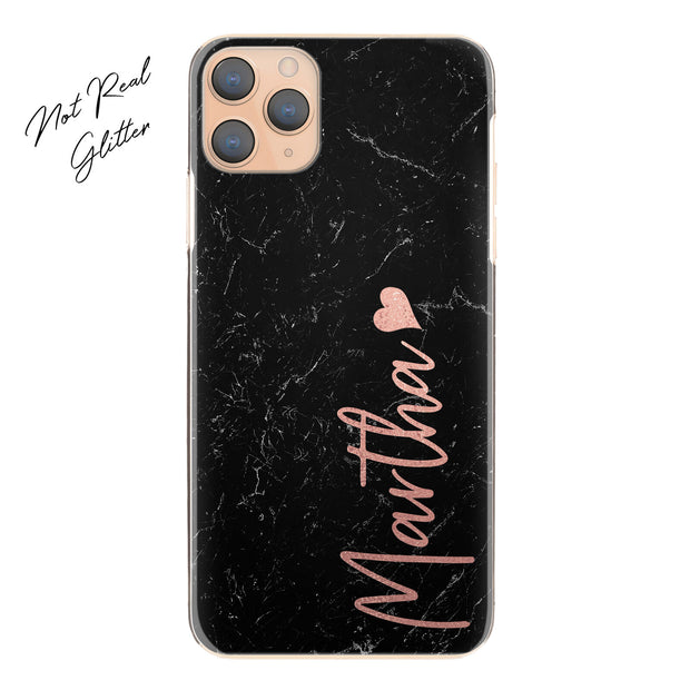 Personalised Phone Case For 7 Plus, Initial Grey/Black Marble Hard Cover