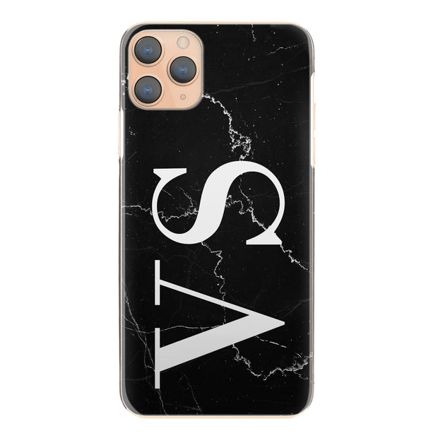 Personalised Phone Case For iPhone 11 Pro, Initial Grey/Black Marble Hard Cover