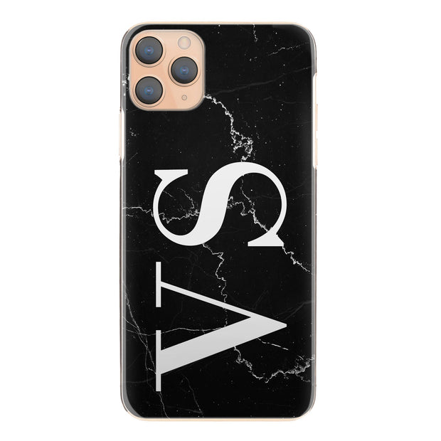 Personalised Phone Case For iPhone 14 Pro , Initial Grey/Black Marble Hard Cover