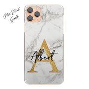 Personalised Phone Case For iPhone 11, Initial Grey/Black Marble Hard Cover