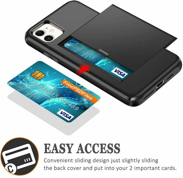 For iPhone 12 Mini 5.4” Shockproof Card Holder Wallet Cover Case