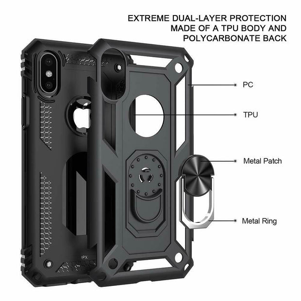 Hybrid Black Shockproof Ring Stand Hard Case Cover For iphone X / XS