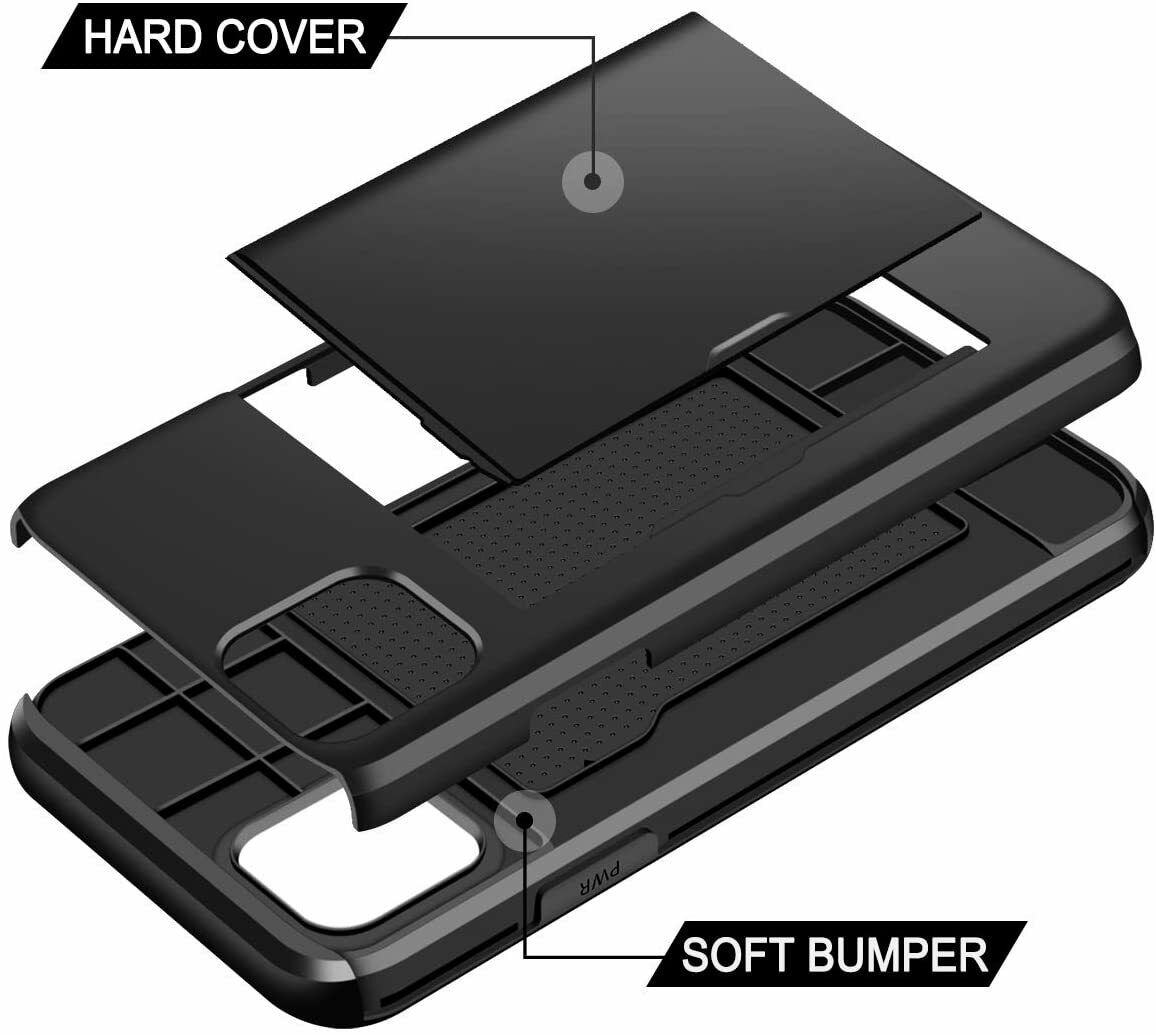 For iPhone 12 Pro 6.1” Shockproof Card Holder Wallet Cover Case