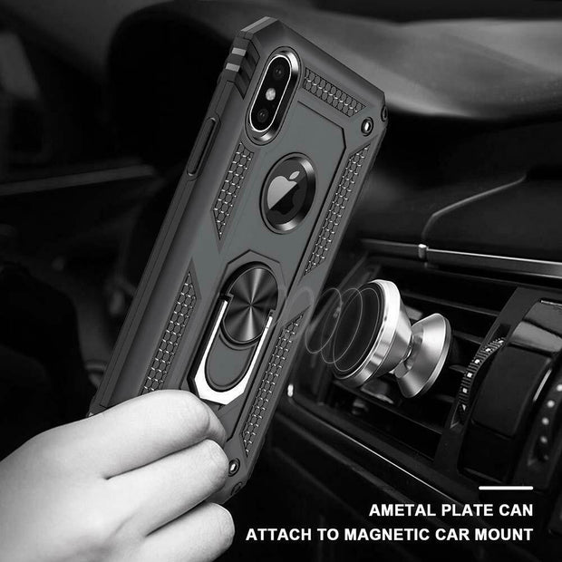 Hybrid Black Shockproof Ring Stand Hard Case Cover For iphone X / XS