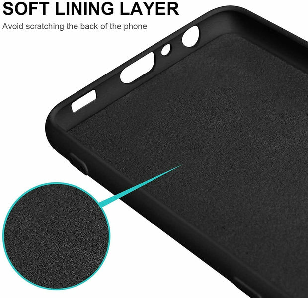 For Samsung A42 5G  Black Silicone Rubber Case Tempered Glass