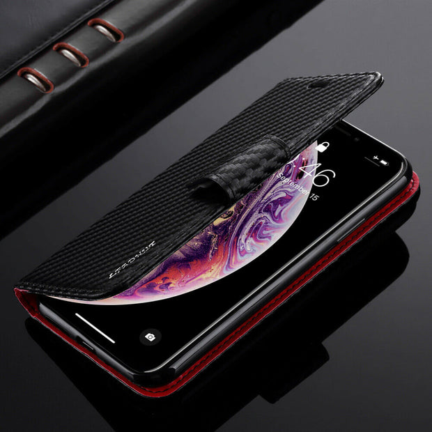 Premium Carbon Leather Case Flip Wallet Cover For iPhone 14 Pro Max