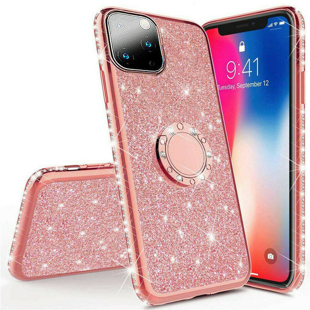 For iPhone 13 Pro Bling Case Slim TPU Ring Holder Stand Cover