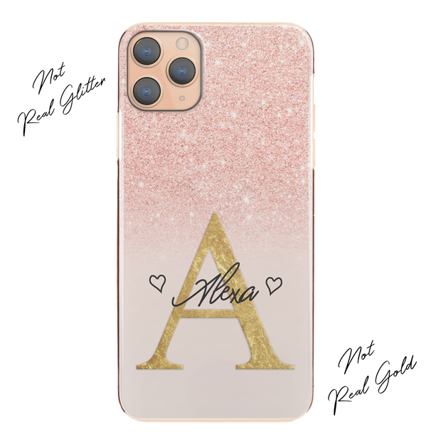 Personalised Phone Case For iPhone 8, Initial Grey/Pink Marble Hard Cover