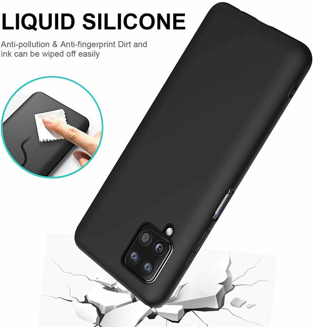 For Samsung A71 Black Silicone Rubber Case Tempered Glass