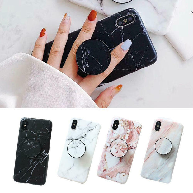 Marble Tpu soft Case With Pop Up Holder Socket For iphone X / XS