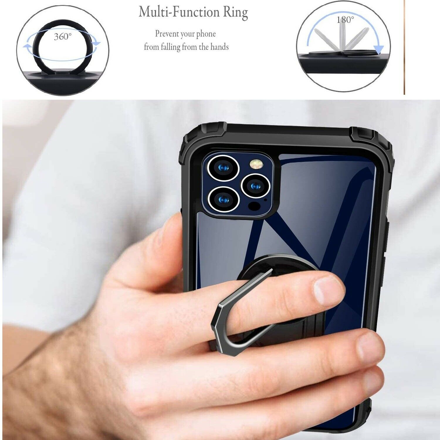 For iPhone 12 Mini 5.4” Clear Case Shockproof Tough Silicone Ring Phone Cover