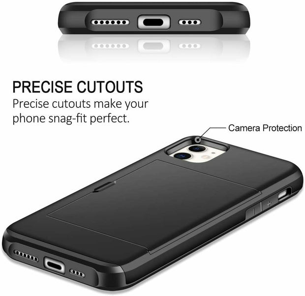 For iPhone 12 Pro 6.1” Shockproof Card Holder Wallet Cover Case