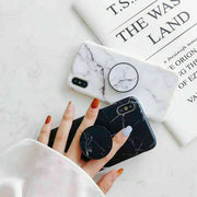 New Black White Marble Phone Case With Socket Holder For iPhone 11 Pro Max