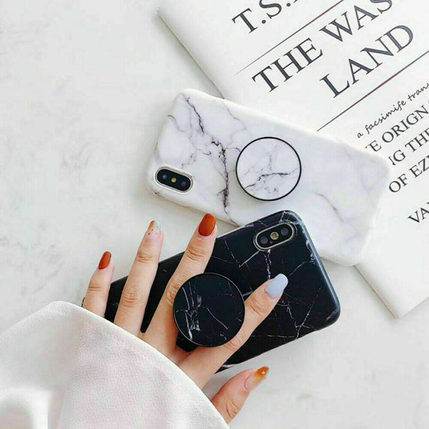 New Black White Marble Phone Case With Socket Holder For iPhone 11 Pro