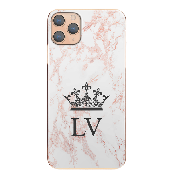 Personalised Phone Case For iPhone 8, Initial Grey/Pink Marble Hard Cover