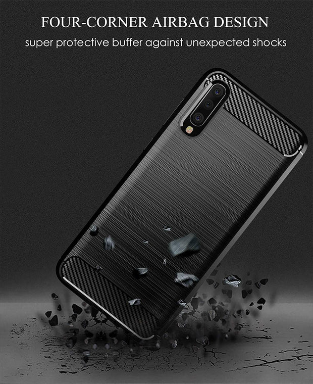 Samsung Galaxy A20e Carbon Fibre Gel Case Cover Shockproof & Stylus Pen