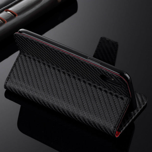 Premium Carbon Leather Case Flip Wallet Cover For iPhone 14 Max