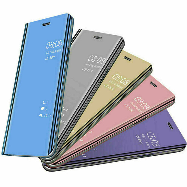 Mirror Flip Case for iPhone 12 Pro Max 6.7” Slim Leather Stand Phone Cover
