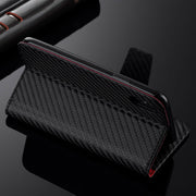 Premium Carbon Leather Case Flip Wallet Cover For iPhone 12 Mini 5.4”