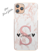 Personalised Phone Case For iPhone SE 2020, Initial Grey/Pink Marble Hard Cover