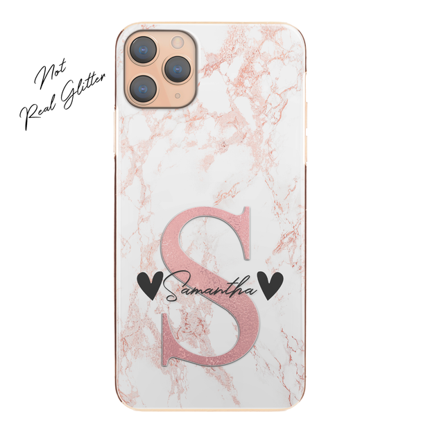 Personalised Phone Case For iPhone iPhone 12 Mini , Initial Grey/Pink Marble Hard Cover
