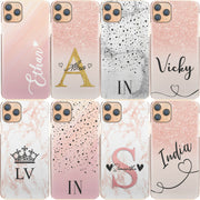 Personalised Phone Case For iPhone 7, Initial Grey/Pink Marble Hard Cover