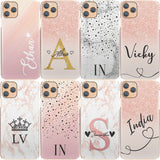 Personalised Phone Case For iPhone 7 Plus, Initial Grey/Pink Marble Hard Cover