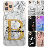 Personalised Phone Case For Apple iPhone 14 Max , Initial Grey/Black Marble Hard Cover