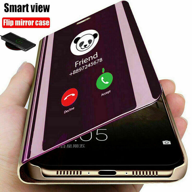 Mirror Flip Case for iPhone 12 Pro Max 6.7” Slim Leather Stand Phone Cover