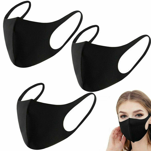 3x Black Face Masks Reusable Washable Non Surgical Mouth Protection - mobilecasesonline