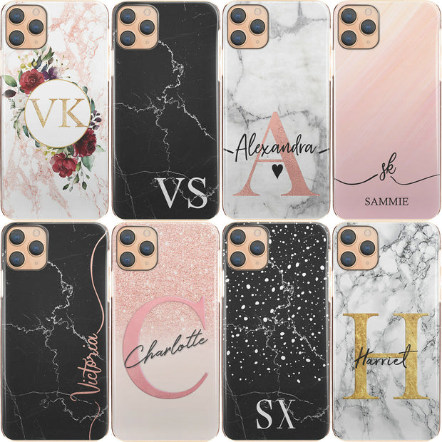 Personalised Phone Case For Apple iPhone XS Max Initial Marble Hard Cover
