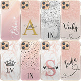 Personalised Phone Case For iPhone iPhone 14 Pro , Initial Grey/Pink Marble Hard Cover