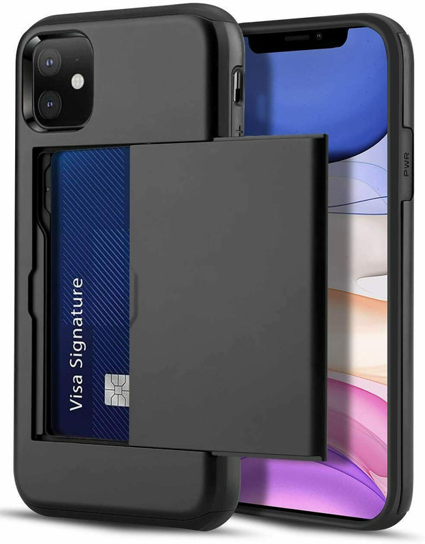 For iPhone 12 6.1” Shockproof Card Holder Wallet Cover Case